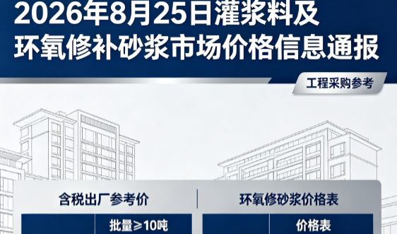 汕尾2026年8月25日灌浆料及环氧修补砂浆市场价格信息通报